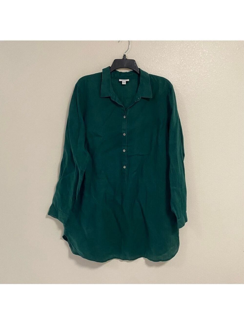 J.Jill Tunic Women Size Large Green Half Button-Up Linen Tunic Shirt Love Linen